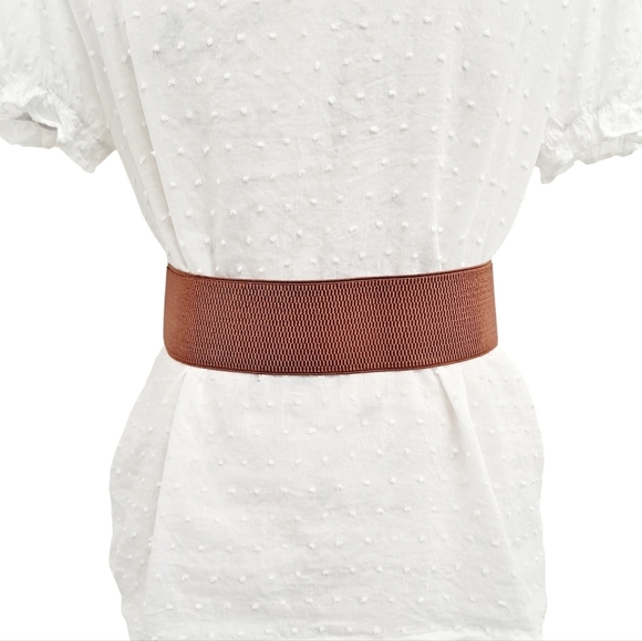 Womens elastic corset wide brown faux leather corset stretch boho waist belt - Picture 8 of 13